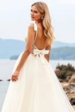 Marfim Decote em V De Baile/Princesa Tule Longo Vestido de Noiva