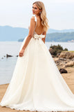Marfim Decote em V De Baile/Princesa Tule Longo Vestido de Noiva