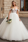 Branco Fora do Ombro De Baile/Princesa Tule Longo Vestido de Noiva com Apliques