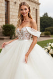 Branco Fora do Ombro De Baile/Princesa Tule Longo Vestido de Noiva com Apliques