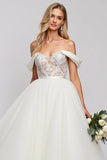 Branco Fora do Ombro De Baile/Princesa Tule Longo Vestido de Noiva com Apliques