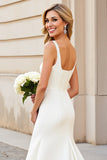 Vestido Sereia Branco Pescoço Quadrado Cetim Sweep/Brush Trem Vestido de Noiva