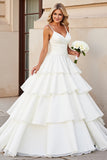 Marfim De Baile/Princesa Alças Finas Longo Cetim Vestido de Noiva