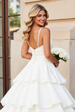 Marfim De Baile/Princesa Alças Finas Longo Cetim Vestido de Noiva