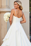 Branco Decote em V Linha-A Babado Chiffon Longo Vestido de Noiva