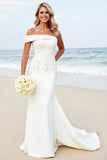 Sereia Branco Um Ombro Cetim Sweep/Brush Trem Vestido de Noiva com Apliques