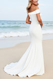 Sereia Branco Um Ombro Cetim Sweep/Brush Trem Vestido de Noiva com Apliques