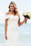 Sereia Branco Cetim Fora do Ombro Sweep/Brush Trem Vestido de Noiva