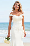 Sereia Branco Fora do Ombro Cetim Sweep/Brush Trem Vestido de Noiva com Renda