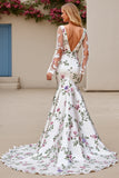 Floral Marfim Sereia Pescoço Quadrado Sweep/Brush Trem Vestido de Noiva com Renda