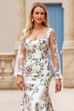 Floral Marfim Sereia Pescoço Quadrado Sweep/Brush Trem Vestido de Noiva com Renda