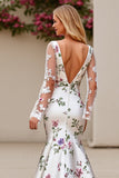 Floral Marfim Sereia Pescoço Quadrado Sweep/Brush Trem Vestido de Noiva com Renda