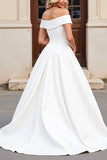 Marfim Linha-A Fora do Ombro Cetim Sweep/Brush Trem Vestidos de Noiva com Laços
