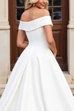 Marfim Linha-A Fora do Ombro Cetim Sweep/Brush Trem Vestidos de Noiva com Laços