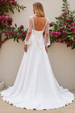 Marfim Sereia Cetim Sweep/Brush Trem Vestido de Noiva com Renda