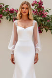 Marfim Sereia Cetim Sweep/Brush Trem Vestido de Noiva com Renda