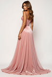 Corar Rosa Linha-A Sem Alças Longo Vestido De Baile com Fenda