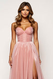 Corar Rosa Linha-A Sem Alças Longo Vestido De Baile com Fenda