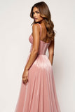 Corar Rosa Linha-A Sem Alças Longo Vestido De Baile com Fenda