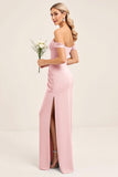 Blush Pink Ruched fora do ombro bainha vestido dama de honra
