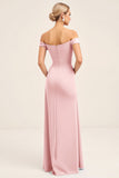 Blush Pink Ruched fora do ombro bainha vestido dama de honra