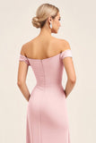 Blush Pink Ruched fora do ombro bainha vestido dama de honra