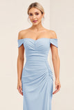 Blush Pink Ruched fora do ombro bainha vestido dama de honra