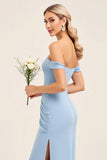 Blush Pink Ruched fora do ombro bainha vestido dama de honra