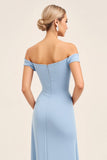 Blush Pink Ruched fora do ombro bainha vestido dama de honra