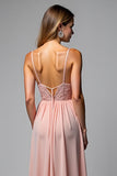 Rosa Poeirenta Alças Finas Chiffon Longo Vestidos Cerimónia com Fenda