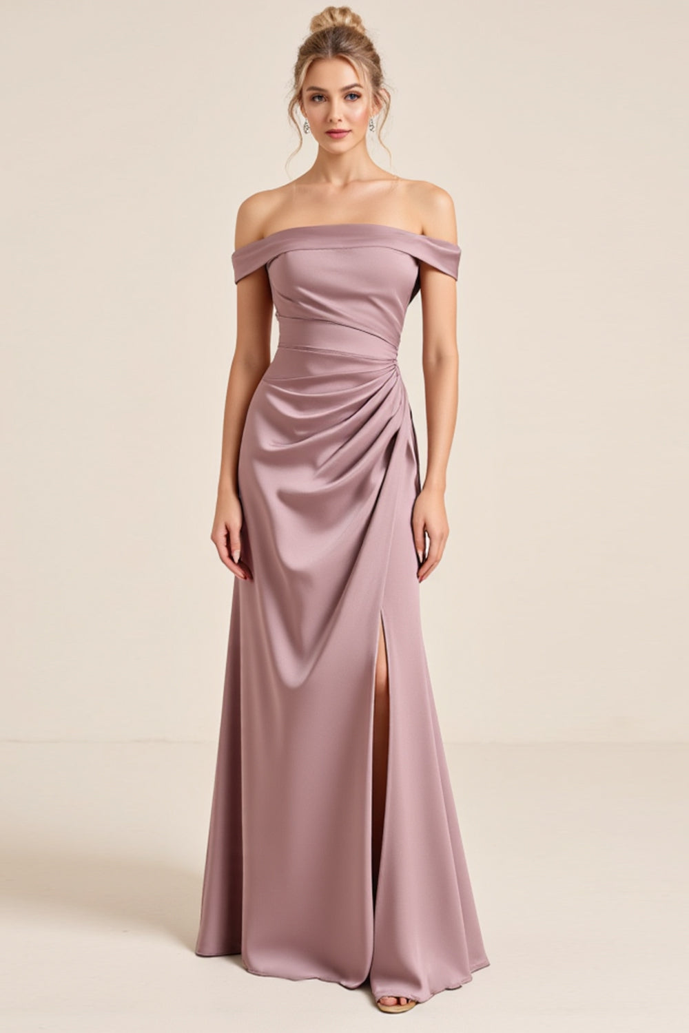 Malva Vintage Fora do Ombro Longo Vestidos Cerimónia com Fenda