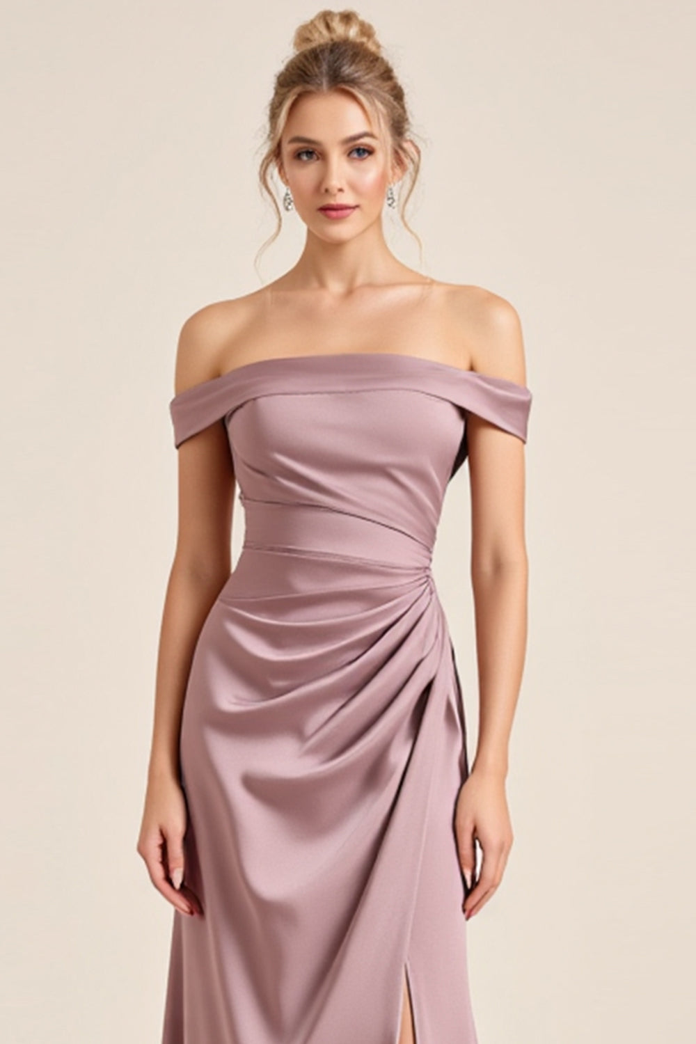 Malva Vintage Fora do Ombro Longo Vestidos Cerimónia com Fenda