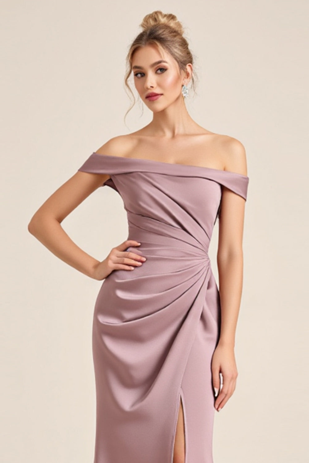 Malva Vintage Fora do Ombro Longo Vestidos Cerimónia com Fenda