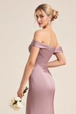 Malva Vintage Fora do Ombro Longo Vestidos Cerimónia com Fenda