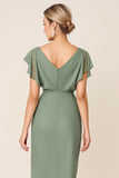 Eucalipto Wrap V-Neck Ruffle Chiffon Midi Vestido Madrinha