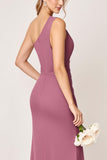Vestidos Para Casamento Convidada Vintage Mauve Bainha Longo Um Ombro Ruched