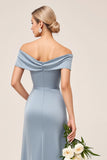 Vestidos Para Casamento Convidada Bainha Azul Cinzento Cetim Longo