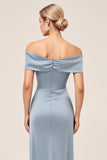 Vestidos Para Casamento Convidada Bainha Azul Cinzento Cetim Longo