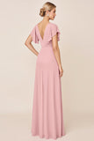 Vestidos Para Casamento Convidada  com Fenda Longo Rosa Doce Bainha
