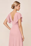 Vestidos Para Casamento Convidada  com Fenda Longo Rosa Doce Bainha