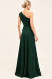 Pine Ruched um ombro longo vestido de dama de honra com fenda