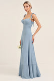 Vestidos Para Casamento Convidada Azul Céu Chiffon Alças Finas Longo