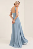 Vestidos Para Casamento Convidada Azul Céu Chiffon Alças Finas Longo
