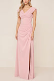 Vestidos Para Casamento Convidada com Fenda Rosa Doce Longo Bainha