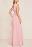 Vestidos Para Casamento Convidada com Fenda Rosa Doce Longo Bainha