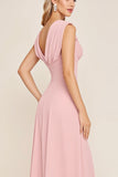 Vestidos Para Casamento Convidada com Fenda Rosa Doce Longo Bainha