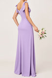 Vestidos Para Casamento Convidada com Fenda Lilás Chiffon Ruched Decote em V Longo