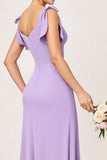 Vestidos Para Casamento Convidada com Fenda Lilás Chiffon Ruched Decote em V Longo