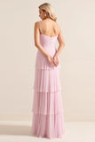 Vestidos Para Casamento Convidada Rosa Doce Longo Alças Finas Linha-A