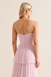 Vestidos Para Casamento Convidada Rosa Doce Longo Alças Finas Linha-A